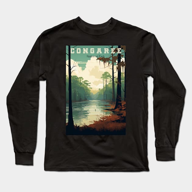 Congaree National Park Travel Poster Long Sleeve T-Shirt by GreenMary Design